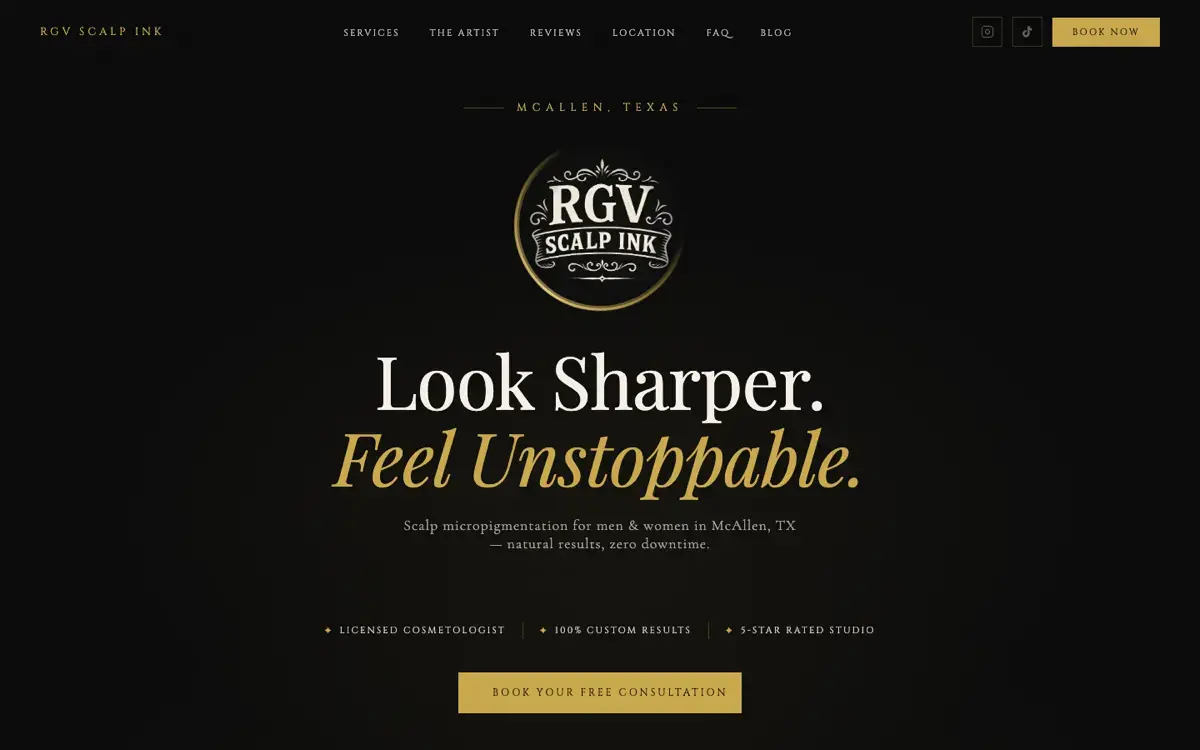 RGV Scalp Ink website, designed by RGV Performance Marketing