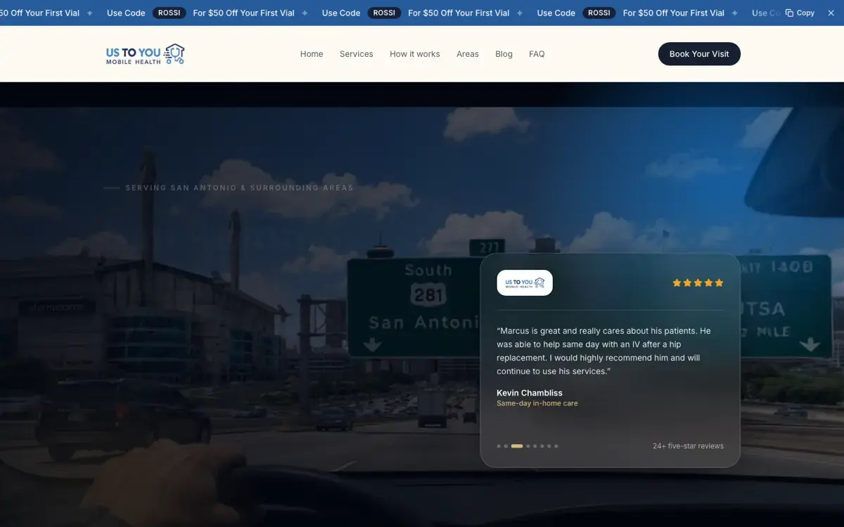 Us To You Mobile Health website, designed by RGV Performance Marketing